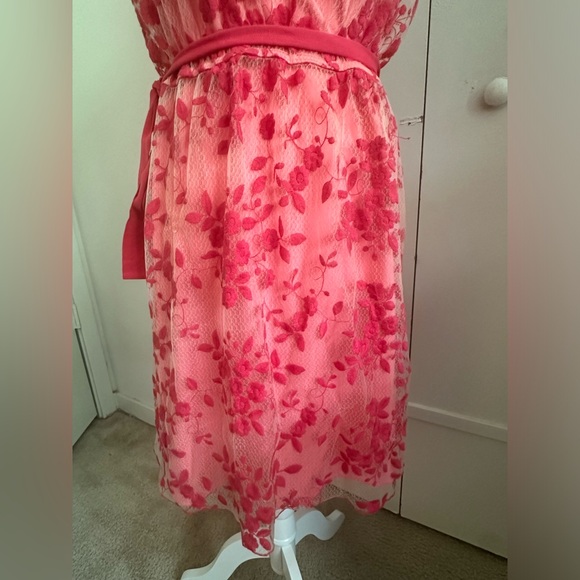 ELLE coral sheer with lace sleeveless spring dress XL - Picture 2 of 16